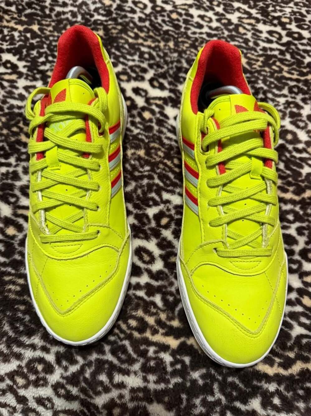 Adidas Neon Yellow and Red Low Top Sneakers